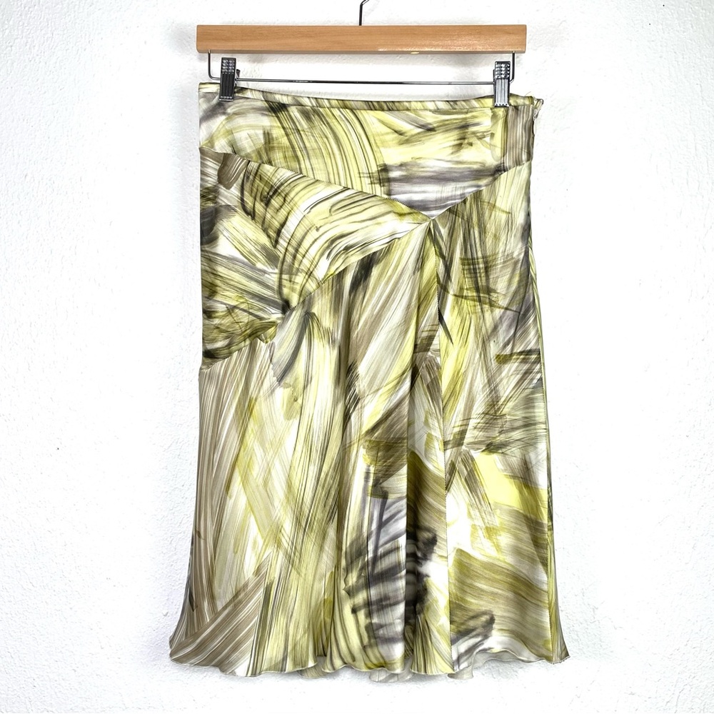 Armani Collezioni 100% Silk Abstract Print Green Skirt Size 6 Made in Italy